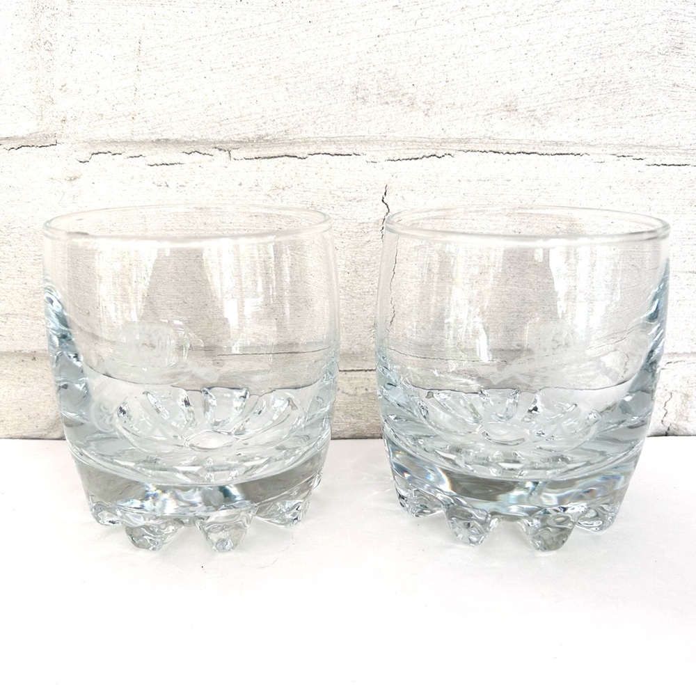 Crown Royal Etched Logo Crystal Clear Glasses Pair Tumblers Low Ball Barware
